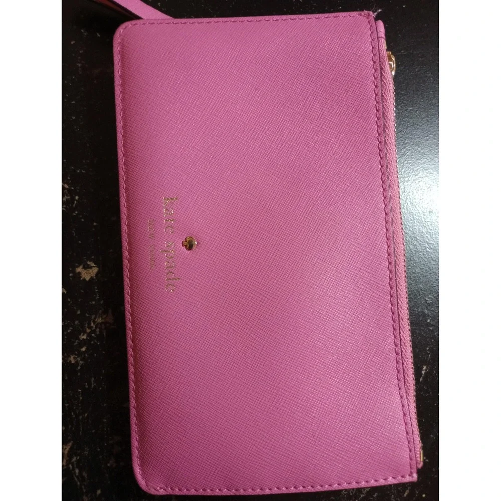 Kate Spade Wristlet Wallet‎ Womens Pink Saffiano Leather Zip ID Card Case Purse